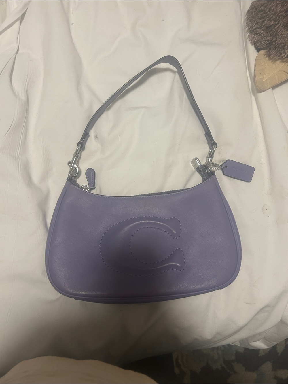 Coach Purple Leather Shoulder Bag with Signature 'C'